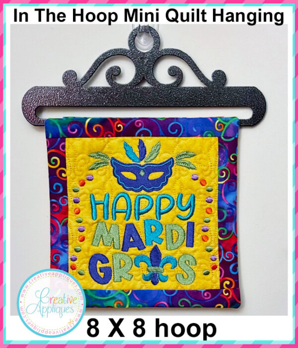 Happy Mardi Gras In The Hoop Quilted Mini Hanging Embroidery Design 8x8 - Image 2