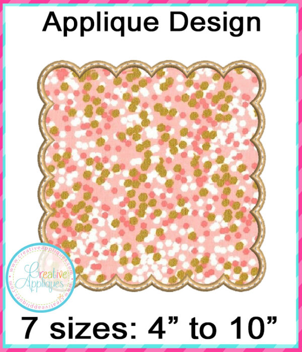 Scallop Square Frame Applique Embroidery Design