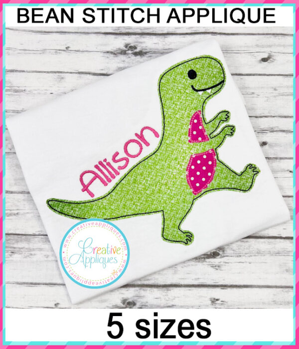 Velociraptor Dinosaur Bean Stitch applique design