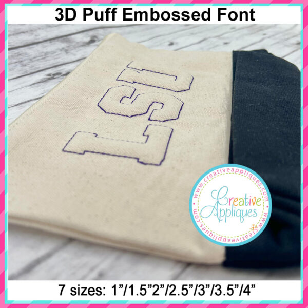 3D Puff Embossed Collegiate Embroidery Font - Image 3