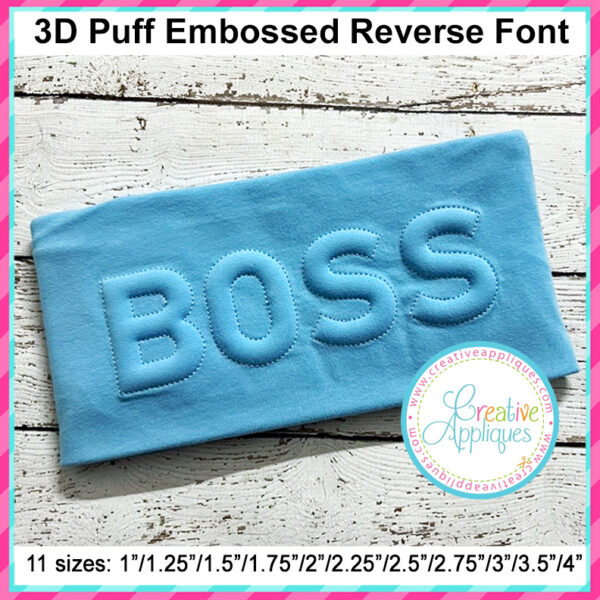 3D Puff Embossed Reverse Embroidery Font