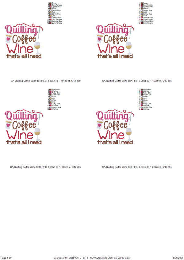 Quilting Coffee Wine Embroidery Design - Image 2