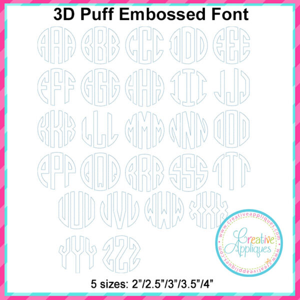 3D Puff Embossed Circle Monogram Embroidery Alphabet - Image 2