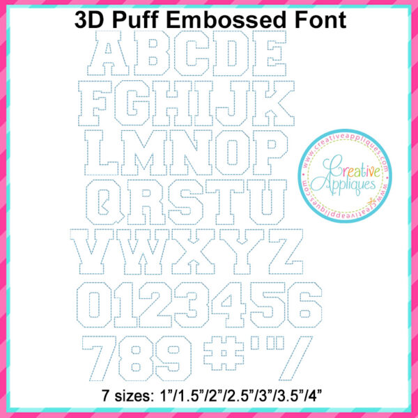 3D Puff Embossed Collegiate Embroidery Font - Image 2