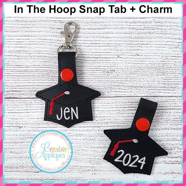 Graduation Cap Snap Tab + Charm In the hoop design - Image 2