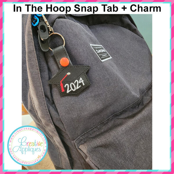 Graduation Cap Snap Tab + Charm In the hoop design - Image 3