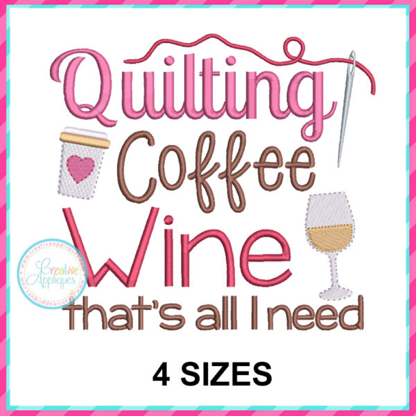 Quilting Coffee Wine Embroidery Design - Image 3