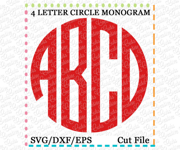 4 Letter Circle Monogram Cutting File SVG DXF EPS