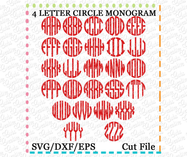 4 Letter Circle Monogram Cutting File SVG DXF EPS - Image 2