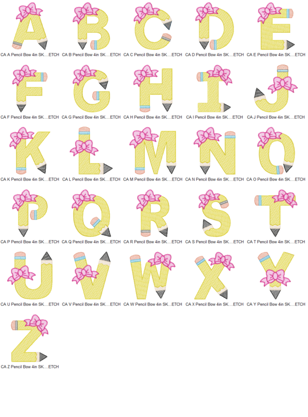 Pencil Bow Alphabet Sketch Stitch Embroidery Alphabet - Image 2