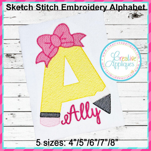 Pencil Bow Alphabet Sketch Stitch Embroidery Alphabet