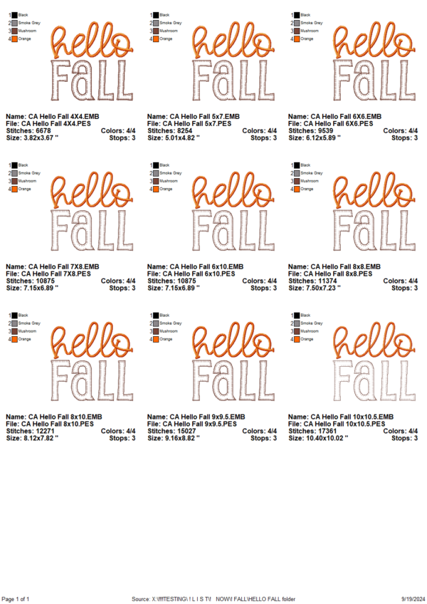 Hello Fall Applique Design - Image 2