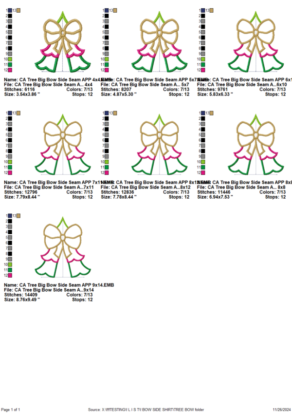 Tree Bow Side Seam Applique Design - Image 5