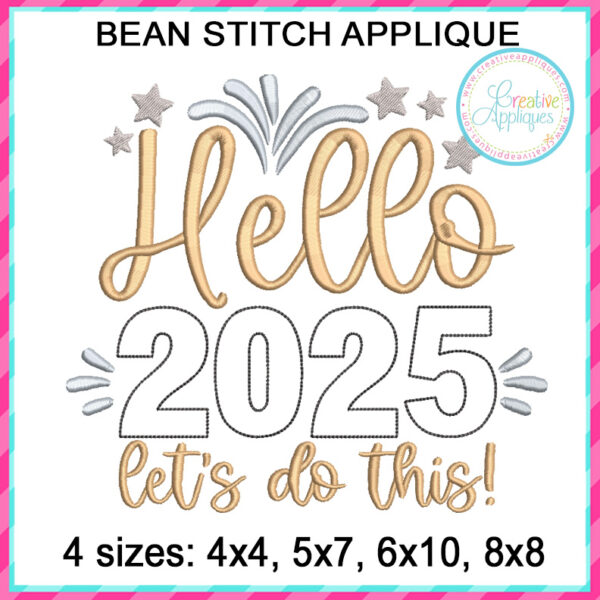 Hello 2025 Bean Stitch Applique Design