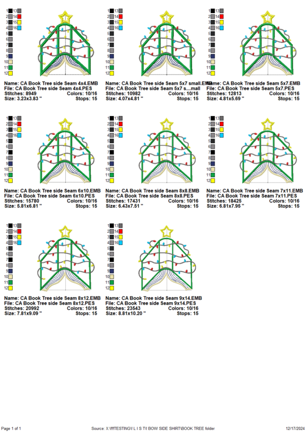 Book Tree Lights Side Seam Applique Design - Image 3