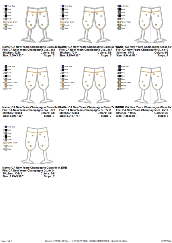 Champagne Glasses Side Seam Applique Design - Image 2