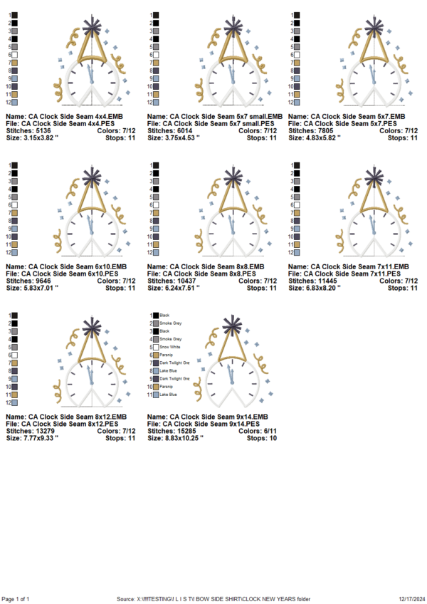 New Year Clock Side Seam Applique Design - Image 2