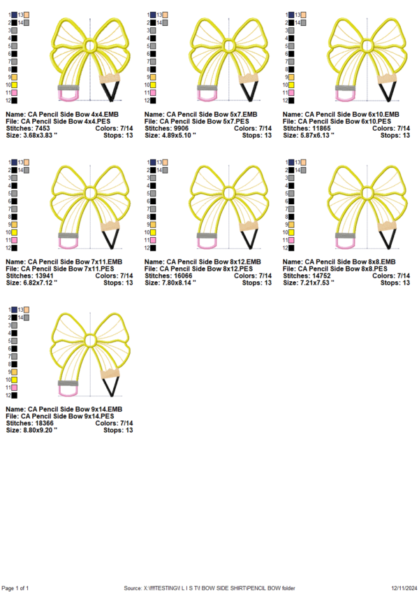 Pencil Bow Side Seam Applique Design - Image 3