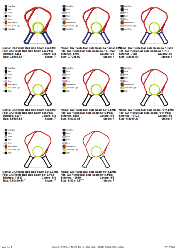 Pickleball Side Seam Applique Design - Image 2