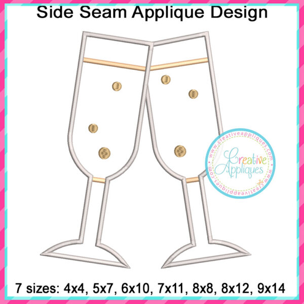 Champagne Glasses Side Seam Applique Design