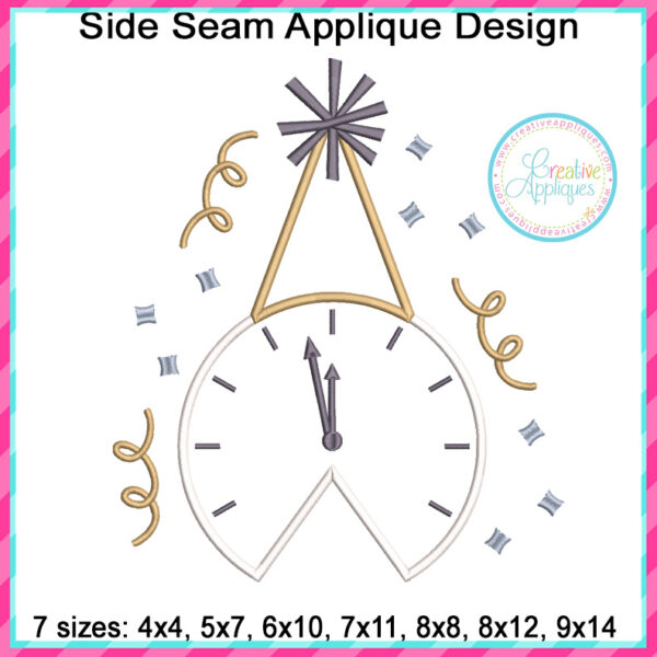 New Year Clock Side Seam Applique Design