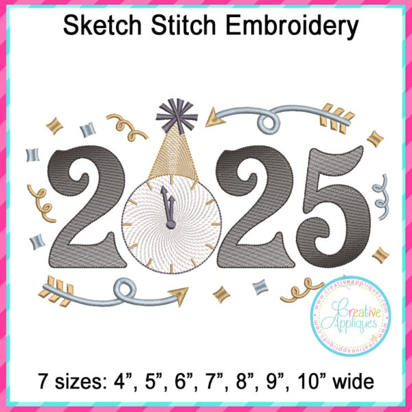 2025 Clock Sketch Stitch Embroidery Design