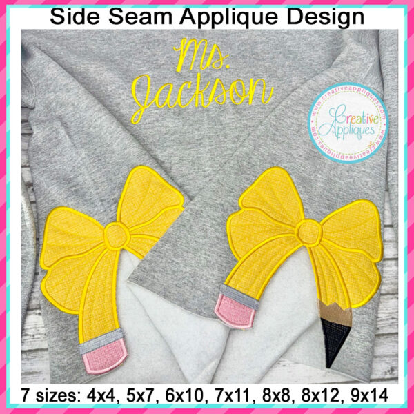 Pencil Bow Side Seam Applique Design - Image 4