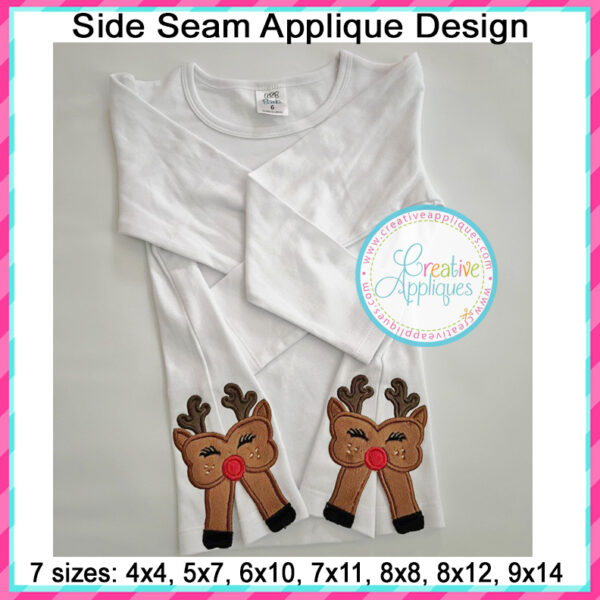 Reindeer Bow Side Seam Applique Design - Image 5