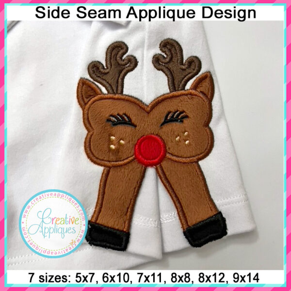 Reindeer Bow Side Seam Applique Design