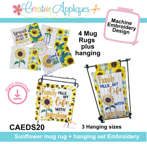 STORE PURCHASE - CAEDS20 Sunflower Mug Rug + Hanging Set