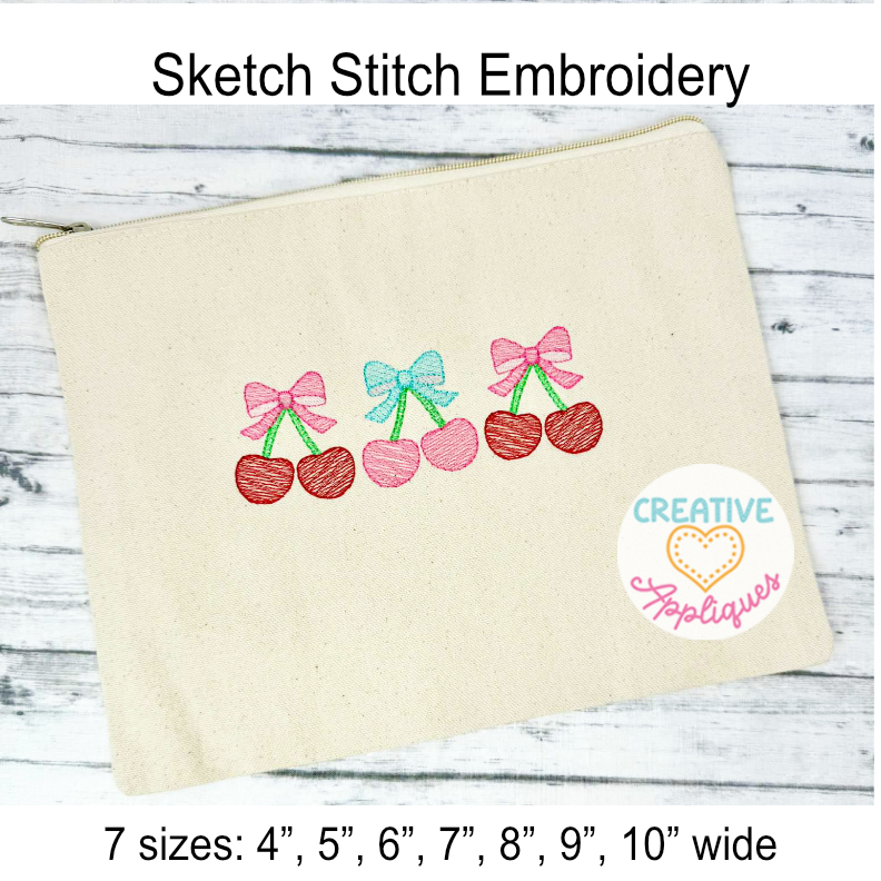 Sketch Cherry Bow Trio embroidery design - Image 2