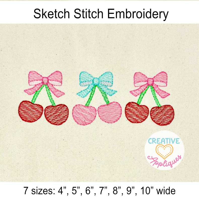 Sketch Cherry Bow Trio embroidery design