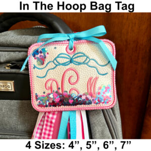 Rectangle Bow Bag Tag In the Hoop Design Glitter Friendly