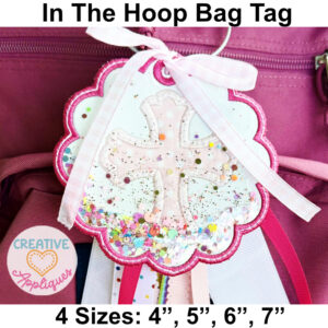 Scallop Cross Bag Tag In the Hoop Design Glitter Friendly