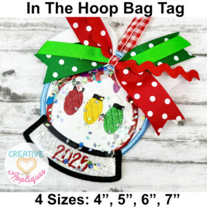Snow globe Bag Tag In the Hoop Design Glitter Friendly
