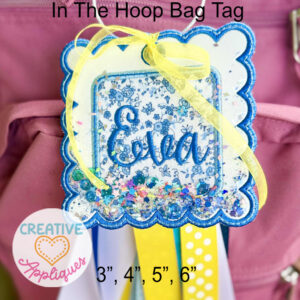 Scallop Square Bag Tag In the Hoop Design Glitter Friendly