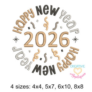 Happy New Year 2026 Embroidery Design