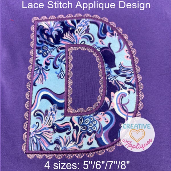 Lace Satin Block Alphabet Applique Design - Medium