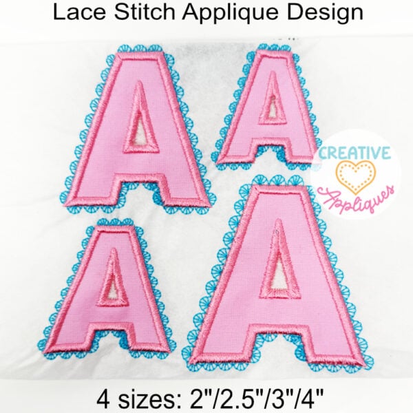 Lace Satin Block Alphabet Applique Design - Small