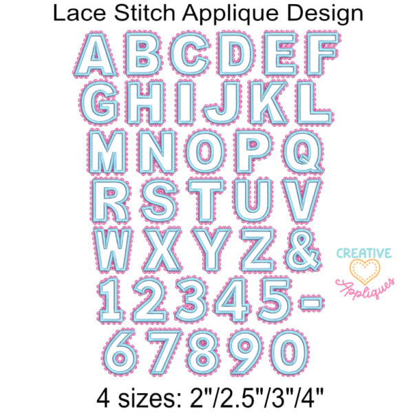 Lace Satin Block Alphabet Applique Design - Small - Creative Appliques
