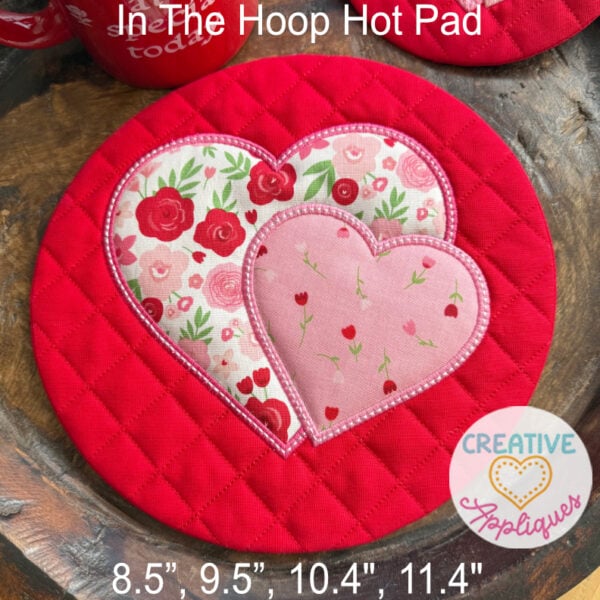 Hearts Round Hot Pads In the Hoop Design