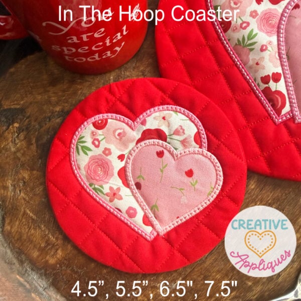 Hearts Round Coasters In the Hoop Design