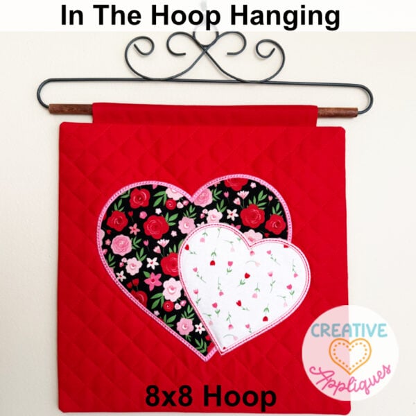 Hearts Mini Hanging Embroidery Design 8x8