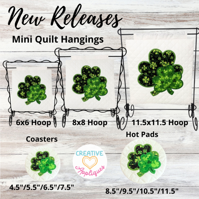 NEW Shamrocks Round Coasters, Hot Pads and Mini Quilted Hangings