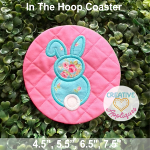 Rabbit Round Coasters in the hoop design