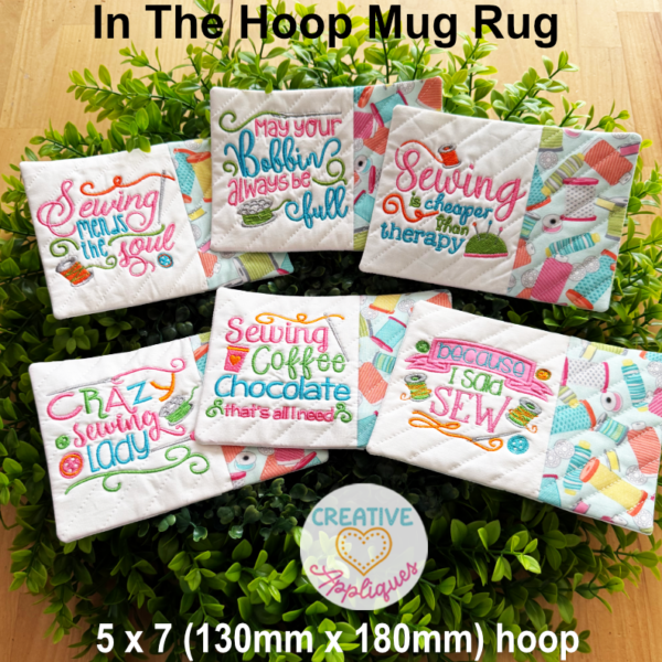 Sewing Mug Rug In The Hoop Design Set