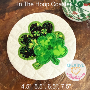 Shamrocks Round Coasters In the Hoop Design