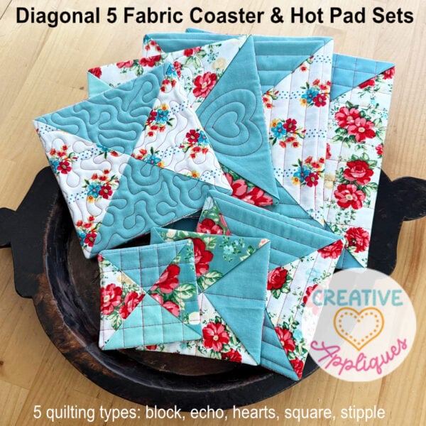 Diagonal 5 Fabric Coasters in the hoop design