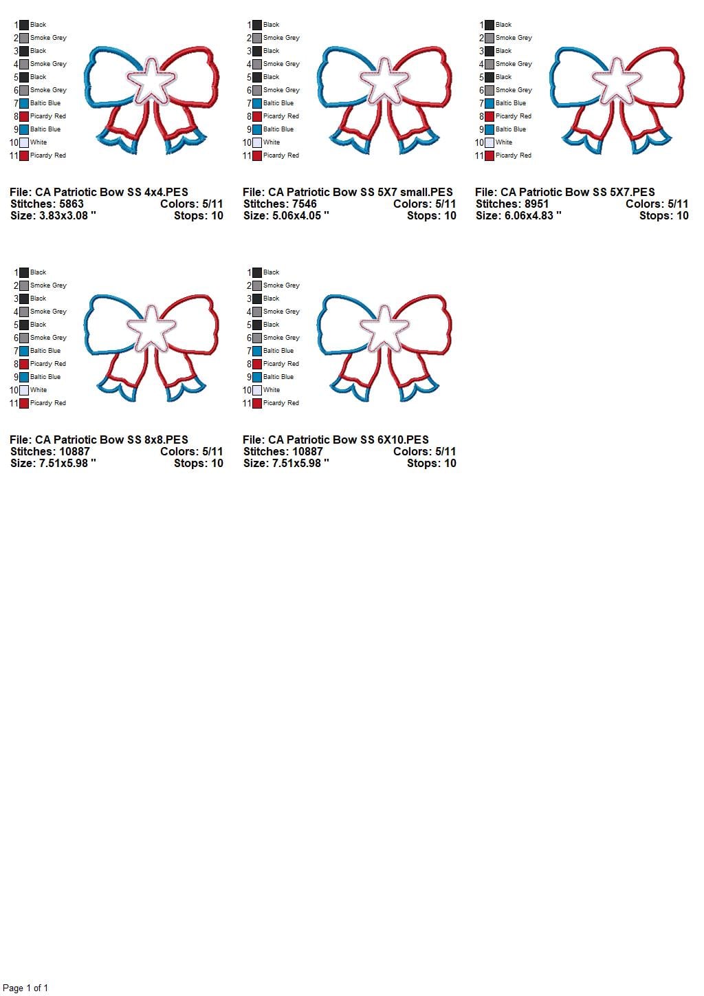 Patriotic Bow Applique Design - Image 2