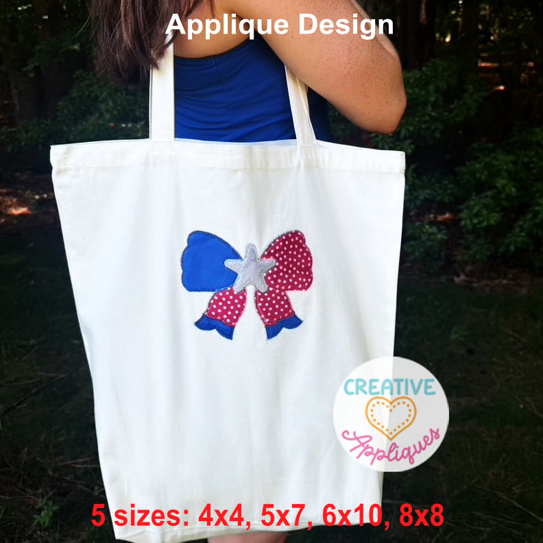 Zigzag Stitch Patriotic Bow Applique Design - Image 3